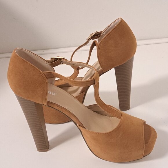 Corrina Tan Suede Platform Wooden Heel Size Misses 9 - Picture 4 of 10